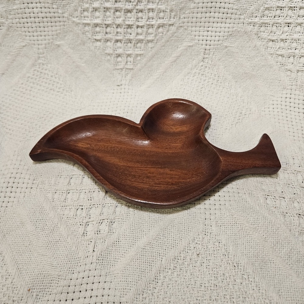 Mid-Century Modern Teak Wood Snack Tray MCM Trinket Abstract Handle